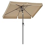 SONGMICS Sonnenschirm 200 x 150 cm, rechteckiger Balkonschirm, Sonnenschutz UPF 50+, beidseitig um 30° knickbar, für Garten, Terrasse, ohne Ständer, taupe GPU048K01