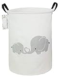 FANKANG Wäschekorb für Kinderzimmer Leinen faltbar groß Aufbewahrungskörbe für Kinderspielzeug Kinderzimmer Zuhause Geschenkkorb (Gray Love Elephant)