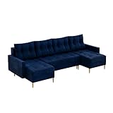 MEBLINI Schlafcouch mit Bettkasten - Ecksofa mit Schlaffunktion - Sofa mit Relaxfunktion und Kissen - Couch U-Form - Eckcouch - SCANDO - 290x140x75cm - Blau Samt