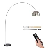 HKLY Bogenlampe LED Dimmbar Wohnzimmerleuchte,12W Moderner Bogenleuchte Chrom mit Marmorfuss in Schwarz, Höhenverstellbar Leselampe E27 Stehlampe für Office Wohnzimmer Schlafzimmer