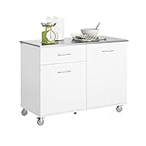 SoBuy FKW117-W Design Küchenwagen auf Rollen Kücheninsel mit Arbeitsplatte Küchenschrank Rollwagen Sideboard Küchentrolley Servierwagen Weiß BHT ca.: 120x90x56cm