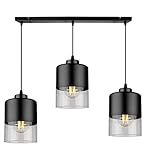 Light-Home Rome Lampenschirm Hängelampe Hängeleuchte - Deckenlampe Industrial für Wohnzimmer Schlafzimmer und Esszimmer - 3-Flammig - Pendelleuchte Glas mit Metall - Schwarz