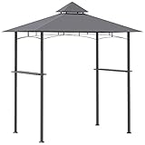 Outsunny Grillpavillon Gartenzelt Grill Pavillon Balkonpavillon Flammhemmendes Doppeldach Grau 245 x 148 x 252 cm