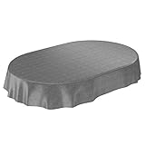 ANRO Wachstuchtischdecke Wachstuch Wachstischdecke Tischdecke Wachstuchdecke Anthrazit Leinenoptik Oval 140 x 240cm