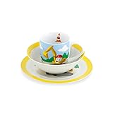BIOZOYG Porzellan Kinder-Geschirrset I Frühstücksset 3-teilig spülmaschinenfest I Tasse-Teller-Schüssel-Set mit Motiv I Geschenkideen für Kinder I lustiges Kindergeschirr mit Bagger-Bild