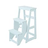 HOUKAI Haushaltshocker Holzklappstiefhocker, Tragbares Haus 3 Stiefleiter, Küchenholzleiter Fußhocker, Mehrzweckschuhhocker Blumenregal Schuhleiter, Geeignet Für Erwachsene Und Kinder./Weiß