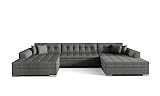 ALTDECOR Ecksofa in U-Form mit Schlaffunktion, Polstercouch Wohnlandschaft rückenecht gepolstert, ideal als Gästebett - 355x165x80 - Dunkelgrau