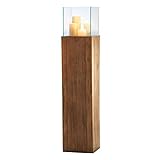 Pureday Bodenwindlicht Woody - Windlicht aus recyceltem Holz im Woody-Natur-Stil | Laterne für Kerzen und Teelichter | Kerzen Deko Wohnzimmer | Kerzenhalter in 2 Größen erhältlich - groß