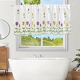 choicehot Tulpen Voile Privatsphäre Scheibengardinen, Handgestickt Kurzgardine, Küchen Vorhang Halbtransparent Gardinen Bistrogardine，Retro Landhausstil Spitze, 1 Stück (B150 x H50cm)