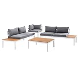 riess-ambiente.de Große Garten Sitzgruppe Miami Lounge 240cm weiß grau Gartenmöbel inkl. Tisch und Kissen Outdoormöbel Gartensitzgruppe Liege