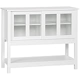 HOMCOM Küchenschrank Sideboard Unterschrank mit Glasschiebetüren Vitrinenschrank Buffetschrank Aufbewahrungsschrank mit großer Stauraum Kippschutz MDF Weiß 95 x 39,5 x 80 cm