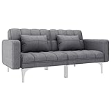 Gecheer Schlafsofa Sofabett Bettsofa Sofagarnitur Mit 2 Kissen & Schlaffunktion,Loungesofa Bed Sofa Couch Gästebett, Klappbett Bett,Schlafcouch Couch Rückenlehne in 3 Positionen neigbar,Hellgrau