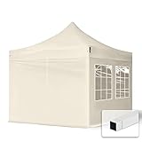 TOOLPORT 3x3m Pavillon Faltpavillon Klappzelt inkl. 4 Seitenteile Stahl Faltzelt Garten Partyzelt Creme