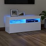 Dioche TV-Möbel, TV-Schrank, modern, aus Spanplatten, TV-Speicher, mittlere Konsole, RGB-LED, TV-Licht, TV-Tisch, Lieferung für Wohnzimmer, Haus, Weiß, 90 x 35 x 40 cm