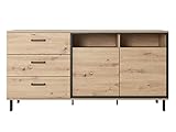 Mirjan24 Kommode Nabroz NB01 mit 2 Türen, 3 Schubladen, 6 Fächern, Metallfüße, Anrichte, Mehrzweckschrank, Flurkommode, Dielenkommode (Artisan Eiche + Anthrazit)