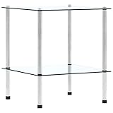 TEKEET Home Furniture 2-stöckiges Regal aus gehärtetem Glas, transparent, 40 x 40 x 47 cm