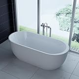 PureHaven freistehende Luxus Acryl-Badewanne 170x80 cm elegant inkl. Siphon Überlaufschutz leicht zu pflegende Oberfläche extra starker Rahmen Weiß