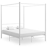 vidaXL Himmelbett Metallbett Bett Doppelbett Bettrahmen Bettgestell Lattenrost Schlafzimmermöbel Schlafzimmerbett Weiß Metall 160x200cm