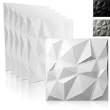 WANEELL - 3D Wandpaneele Diamond Design-12 Stück 50cm x 50cm Wandplatten (3qm) - Hochwertige PVC Paneele ideal für die Gaming Wand - Auch als Deckenpaneele verwendbar (Weiß)