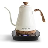 Barismate Elektrischer Edelstahl-Schwanenhals-Wasserkocher, Temperatur variabel für Kaffee und Tee, Gießen über 1200 W, schnelles Aufheizen, 1 Liter, Kochschutz, mattschwarz (Keramikweiß)