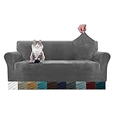 MAXIJIN Thick Velvet Sofabezüge 3-Sitzer Super Stretch rutschfeste Couchbezug für Hunde Katze Haustierfreundlich 1-teilige elastische Möbel Protector Plüsch Sofa Schonbezüge (3 Sitzer, Grau)