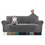 MAXIJIN Thick Velvet Sofabezüge 3-Sitzer Super Stretch rutschfeste Couchbezug für Hunde Katze Haustierfreundlich 1-teilige elastische Möbel Protector Plüsch Sofa Schonbezüge (3 Sitzer, Grau)