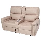 Mendler 2er Kinosessel HWC-K17, Relaxsessel Fernsehsessel Sofa, Nosagfederung Getränkehalter Fach - Stoff/Textil beige