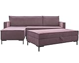 MIUFORM Ecksofa mit Schlaffunktion und Bettkasten (Hocker) Wendbar, Lincoln Wohnlandschaft L-Form mit Pouffe, Couch L Form Schlafcouch Pouf Wohnzimmer Sofa L Form, Metallfüße, Sofa Cord (Altrosa)