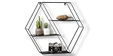 LIFA LIVING Hexagon Wandregal aus Metall mit 4 Böden, Schwarzes Gewürzregal mit 4 Etagen, Industrie Hängeregal, 58 x 51 x 11 cm