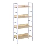 WOLTU Standregal mit 4 Ablagen Bücherregal Küchenregal Badregal aus Holz und Metal, Regale für den Abstellraum 60 x 27,5 x 126 cm Weiß + Hell Eiche RGB9304hei