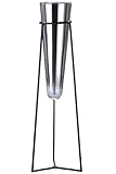 GILDE Vase XXL mit Metallständer - silberfarbene Glasvase - schwarzer Metallständer - Gesamt Höhe 102 cm