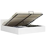 JUNZAI Stauraumbett Hydraulisch, Bettgestell, Bettrahmen, Polsterbett, Schlafzimmer Bett, Schlafzimmermöbel, Jugendbett, Weiß Kunstleder 160×200cm