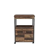FORTE HOME BAR Barschrank mit Rollen und 2 Türen, Holzwerkstoff, Old Wood Vintage / Betonoptik Dunkelgrau, 60 x 88.5 x 40 cm