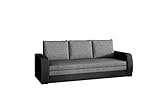 MOEBLO Sofa mit Schlaffunktion und Bettkasten, Couch für Wohnzimmer, Schlafsofa Federkern Sofagarnitur Polstersofa Wohnlandschaft mit Bettfunktion - SYLVIANO (Dunkelgrau+Schwarz(Sawana 05+Soft 11))