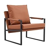 ATHRZ Ledersessel Braun Vintage Tv Freizeit Relaxsessel Kunstleder Loungesessel Lehnstuhl Polstersessel Einzelsofa Massivholzbeinen FüR Balkon Wohnzimmer Schlafzimmer Empfangsbereich Metallgestell