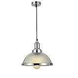 Vintage-Industrie-Hängeleuchte, Deckenleuchte, Retro-Glas, runder Schirm, Hängelampe, Metallring, Halterung für Küche, Esszimmer, Tisch, Bar, Loft, Foyer, Kronleuchter, höhenverstellbar (Chrom B)