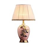 HEGZA Tischlampen Luxus Emaille Farbe Tischlampe Kupfersockel Schlafzimmer Nachttischlampe Wohnzimmer Arbeitszimmer Dekorative Tischlampe, Rosa Nachttisch-Schreibtischlampen
