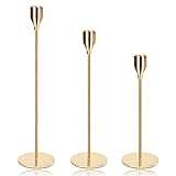 Kerzenständer Roségold 3er Set, Kerzenhalter Stabkerze Hoch Kerze Stand 34/29/24cm, Hoch Metall Deko Kerzenleuchte Candlelight DinnerDicke Kerzen, für Hochzeit, Wohnzimmer, Esszimmer