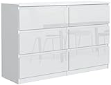 meble masztalerz Kommode 120 cm Weiss mit Hochglanz-Fronten mit 6 Schubladen - 120 x 78,5 x 39 cm - Sideboard Wohnzimmer, Schlafzimmer - Schubladenschrank - Komodenschrank