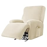 AQIGR Relaxsessel Bezug Stretch Samt Stretchhusse für Relaxsessel Sesselbezug 4-teiliges Set Elastischer Antirutsch Husse für Fernsehsessel Liege Sessel (Color : Beige)