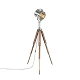 QAZQA - Industrie I Vintage I Stehleuchte I Stehlampe I Standleuchte I Lampe I Leuchte mit Holzstativ und Studiospot - Tripod I Dreifuß Lampe I Dreifuss Shiny I Wohnzimmer I Schlafzimmer - Aluminium R