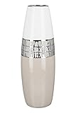 GILDE Deko Vase für Pampasgras - Kegelvase aus Keramik - Deko Wohnzimmer Geschenk für Frauen Geburtstag Muttertag - Farbe: weiß Silber beige Höhe 36 cm