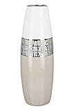 GILDE Deko Vase für Pampasgras - Kegelvase aus Keramik - Deko Wohnzimmer Geschenk für Frauen Geburtstag Muttertag - Farbe: weiß Silber beige Höhe 36 cm