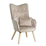 ESTEXO Fernsehsessel TV Sessel Lounge Relaxsessel Polstersessel Lesesessel Stoff Kissen Beige/Grau Samt