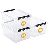 SmartStore ﻿aufbewahrungsbox mit deckel, 32 l, 3er-Pack, verstärkt, groß, transparent, für Lebensmittel geeignet, mit Clipverschluss, stapelbar, BPA-freies Plastik, 50 x 39 x 26 cm (L x B x H)