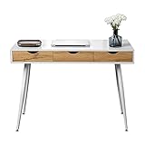 sogesfurniture Schreibtisch mit 3 Schubladen, Moderner Computertisch Bürotisch Arbeitstisch PC Laptop Tisch mit 4 Metallbeine in Weiß, 110 * 50 * 78cm, BHEU-GCBG1016