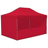 Vispronet Profi Faltpavillon/Faltzelt Basic 3x4,5 m, Rot, 4 Wände/Davon 1 Halbhohe Zeltwand, Stahl-Scherengitter, faltbar (weitere Farben & Größen)