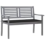 vidaXL Eukalyptusholz Gartenbank 2-Sitzer mit Auflage Sitzbank Parkbank Gartenmöbel Balkonbank Bank Holzbank Terrassenbank 120cm Grau