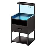 VIAGDO Nachttisch mit Ladestation und LED Beleuchtung, Beistelltisch mit Schublade und offenen Fächern, Nachttische mit USB-Anschlüsse, Nachttischschrank für Schlafzimmer, Schwarz