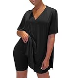 Zweiteiler Damen Sommer,Jumpsuit Damen Sommer Set Piece V Women Sleeve Two Of Short Neck Color Set Solid Damen Shorts Suit Pyjama Damen 40 Gym Set Oversize Shirt Und Musselin Shorts 2 Teiler Damen So